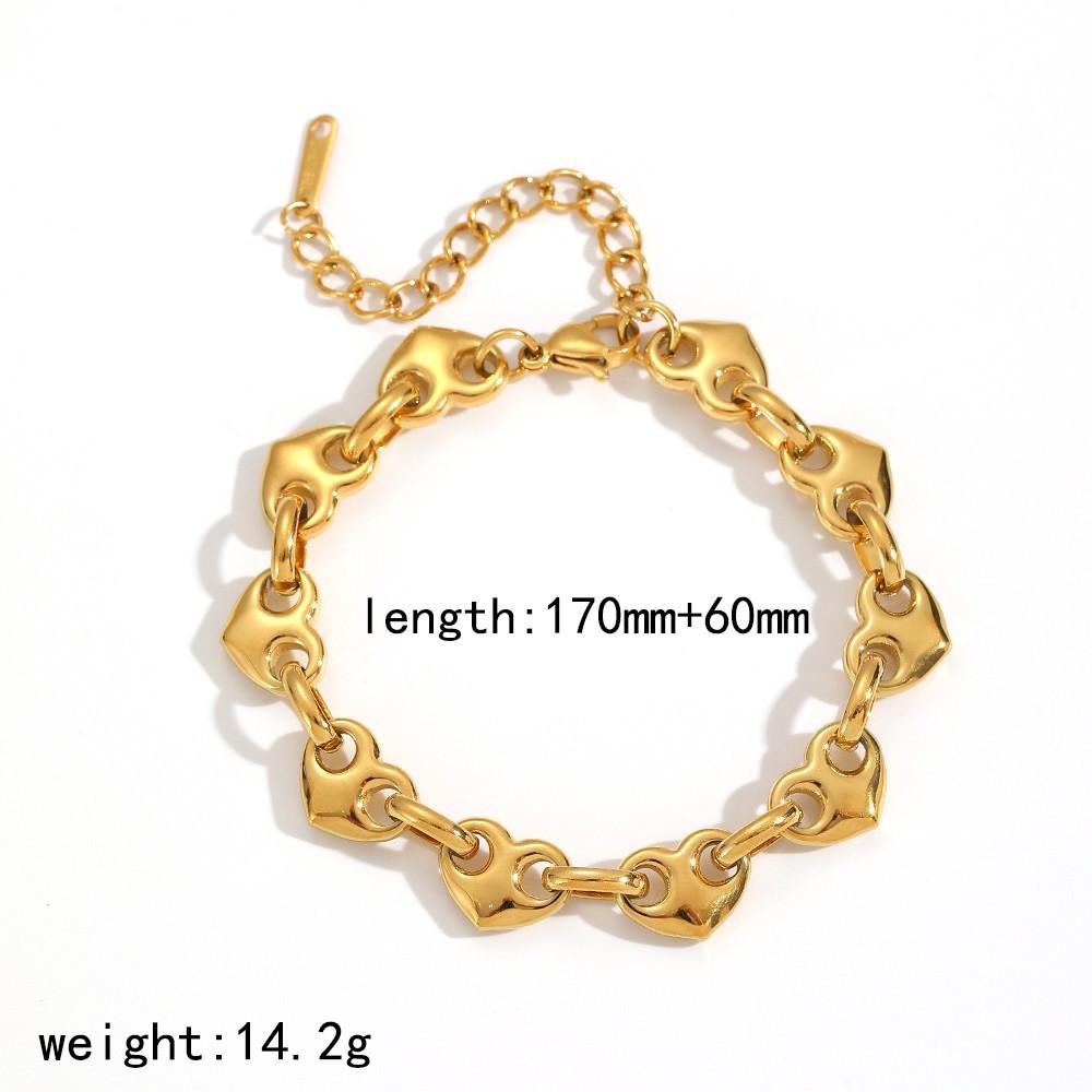 18K Gold Plate Stainless Steel Bracelet Trendy Classic Heart Pig Nose Buckle Bracelet Necklace Jewelry Set 18k Gold Vacuum Chain