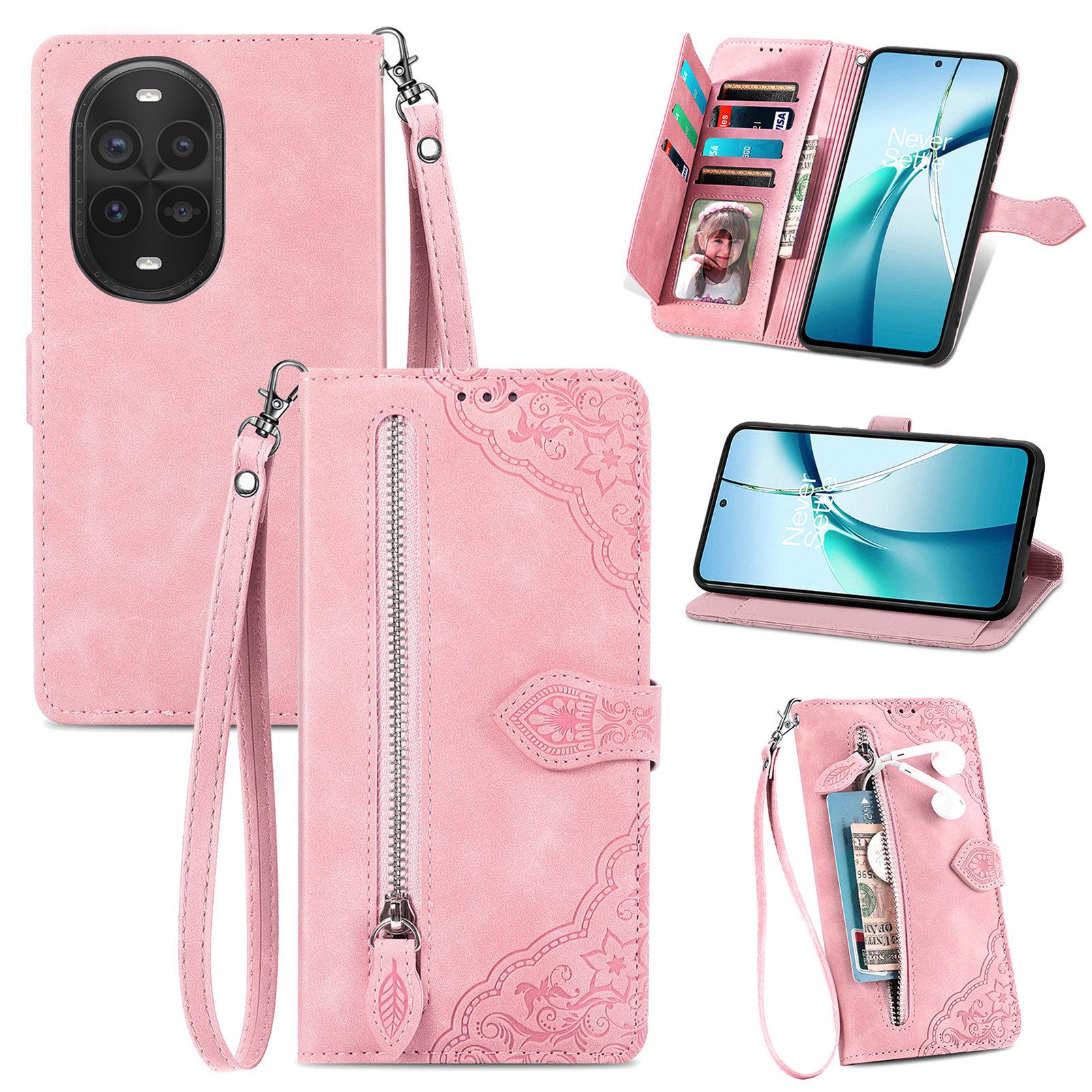 

Чехол-кошелек на молнии для Huawei nova 13 Pro 5G с ремешком, с цветочным тиснением, из ПУ кожи, чехол для телефона Pink