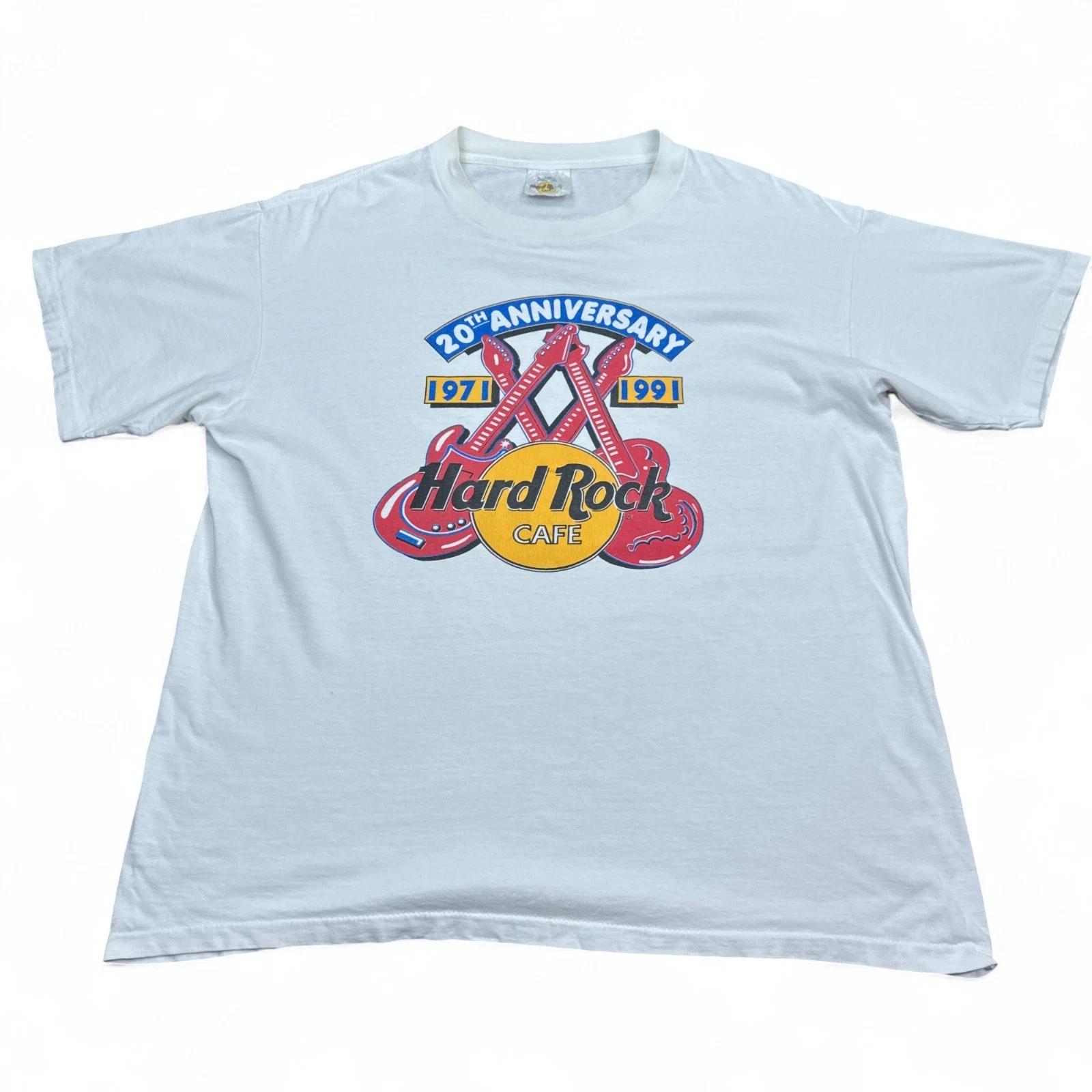 

Vintage 90s Hard Rock Cafe T Shirt Adult Size XL White Single Stitch Guitar Logo XL