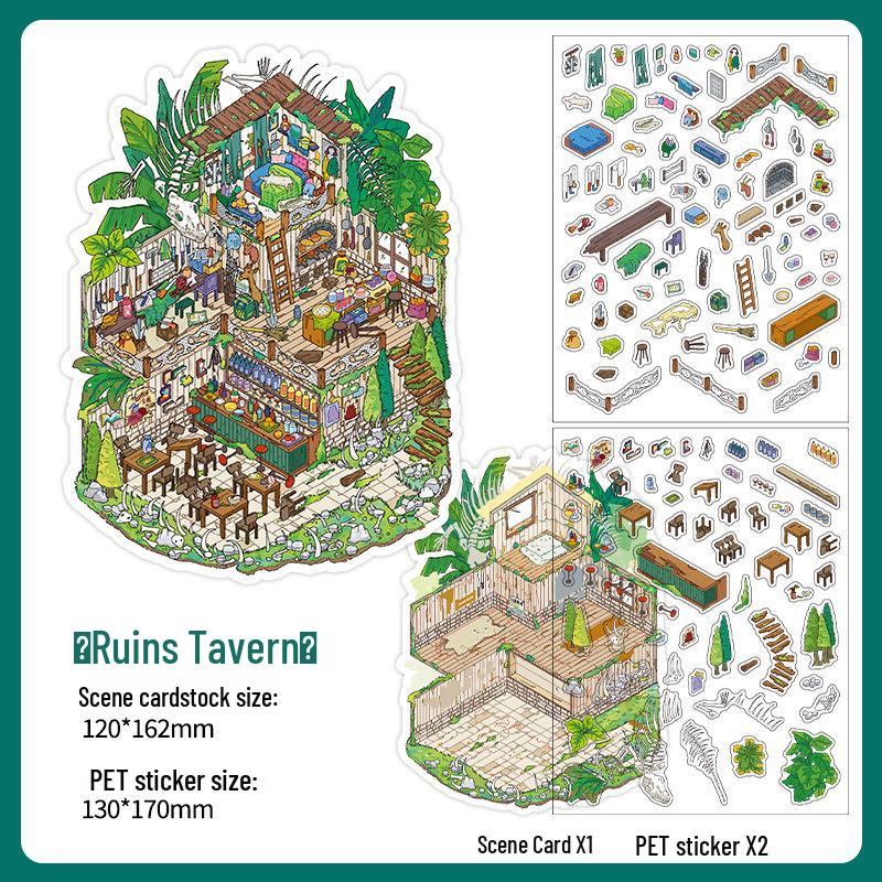 Infeel.Me 35th Series 2.5D Scenery Sticker Set - PET + White Card, 3 Sheets