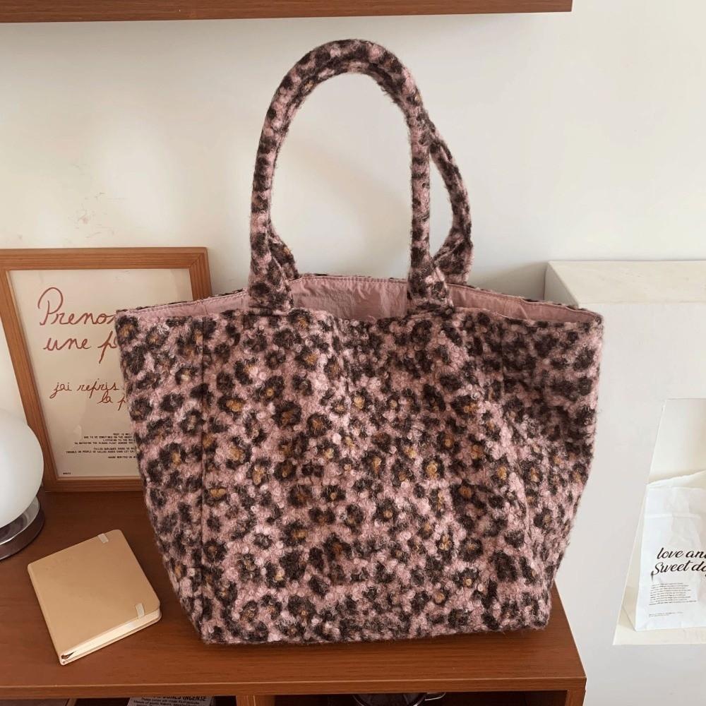 Double-sided Use Korean Leopard Shopping Bag Leopard Print Storage Shoulder Bag  Girl