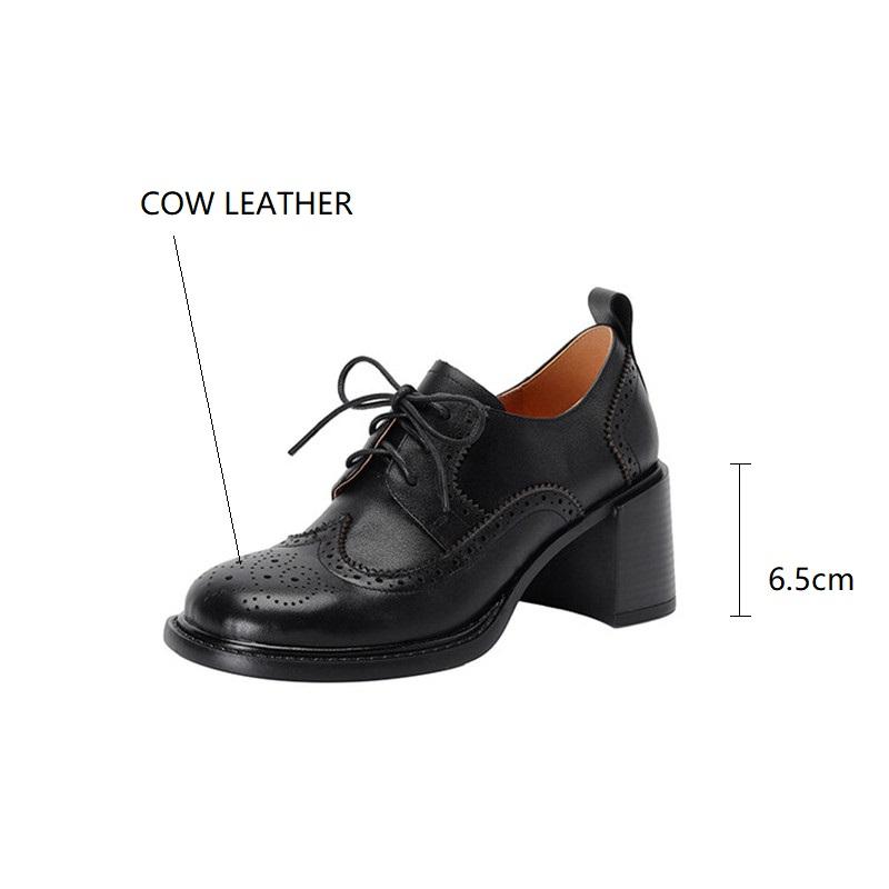 Fashion New Spring Genuine Leather Women Shoes Round Toe Women Pumps Shoes for Women Zapatos Mujer Brogue Designs Lace Up High Heels