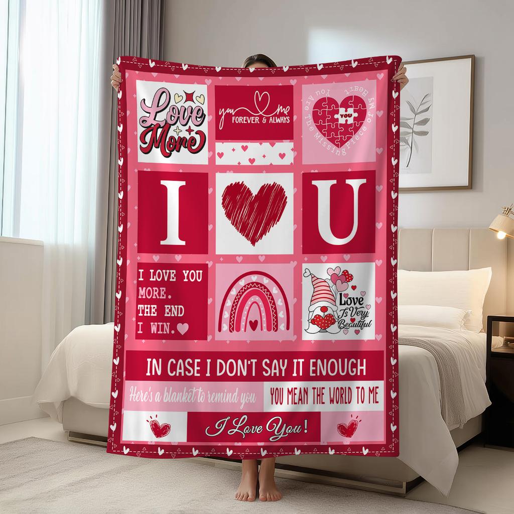 1pc Valentine's Day heart-shaped printed blanket, romantic Valentine's Day wedding anniversary gift blanket for wife and lover