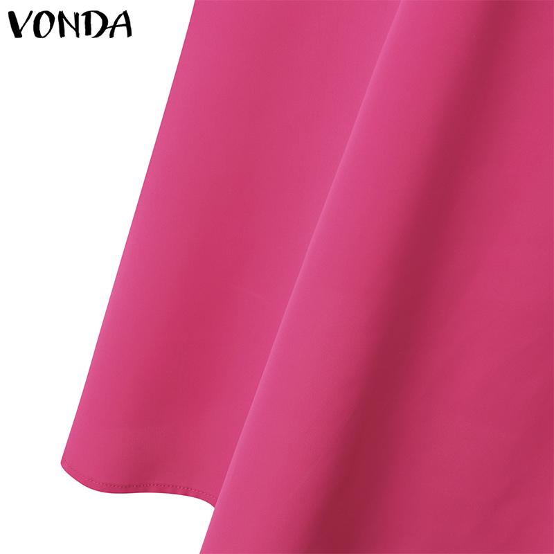 VONDA Women Summer Stand Collar Sleeveless Solid Color Dresses