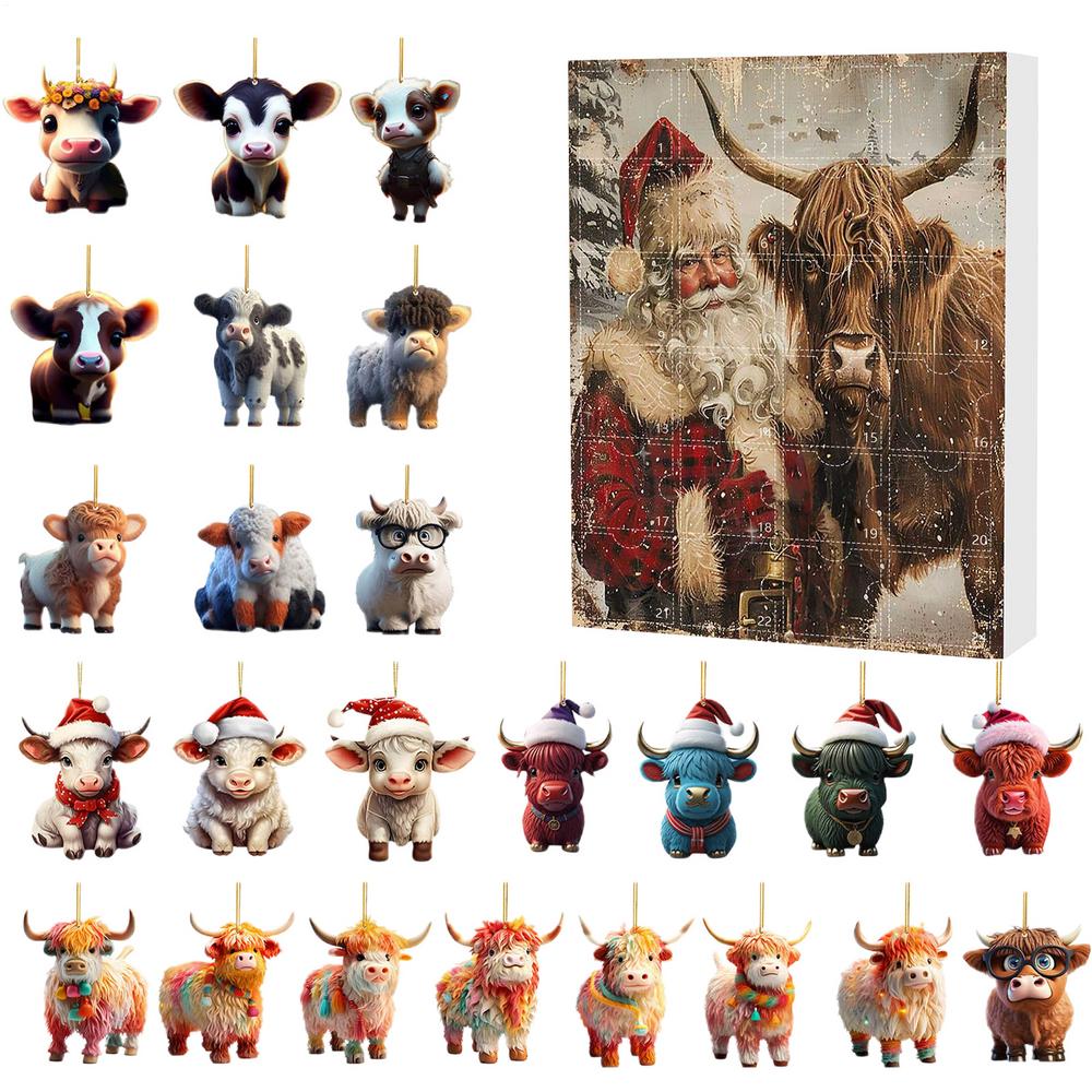Christmas 2D Acrylic Ornaments 24-Day Countdown Calendar Animal Charm Tree Hanging Pendant 2026 New Year Holidays Kids Gifts
