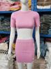Summer 2025 Women's Sexy Knit Crop Top & Slit Button Mini Skirt Set