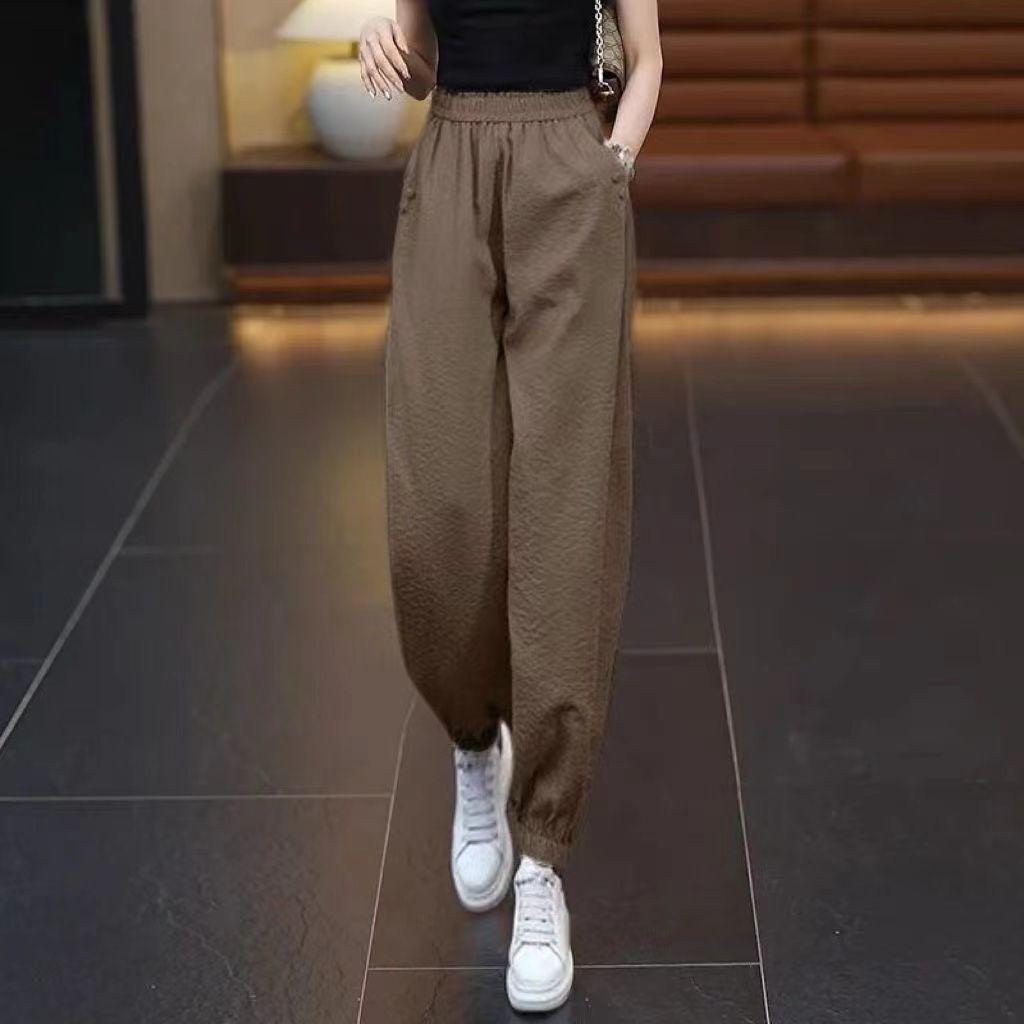 

Летние женские шаровары из ледяного шелка с высокой талией, свободные брюки-фонарики, дышащие повседневные джоггеры 5XL кофейный