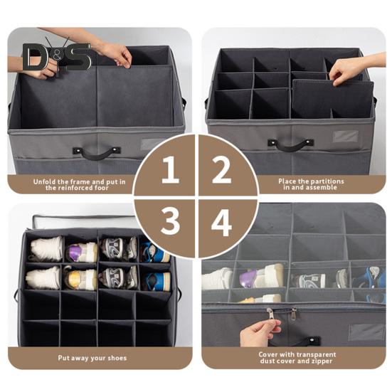 Organizér úložného boxu na boty Více přihrádek Velkokapacitní design rukojeti Nastavitelný vysoký podpatek Úložné boxy na boty s průhledným krytem