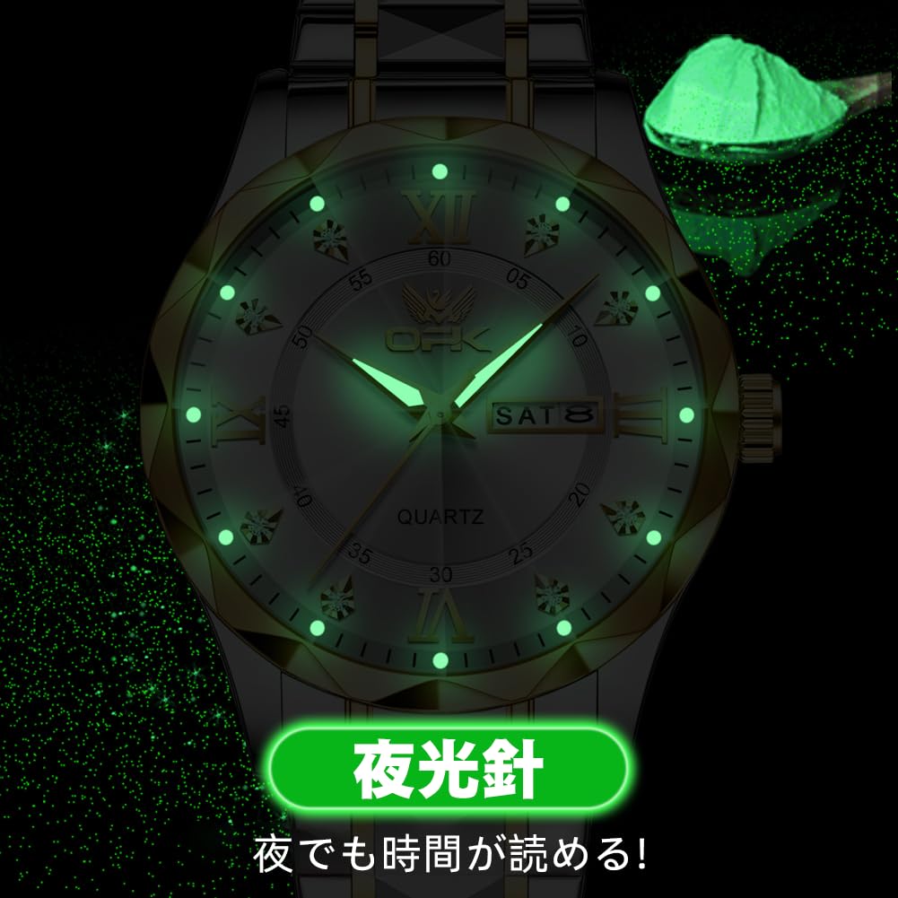 Quartz Business Watch with Day and Date Round 42mm Stainless Made in Japan Diamond Water Resistant and Men's Calendar, Display, Face, Diameter, Steel,