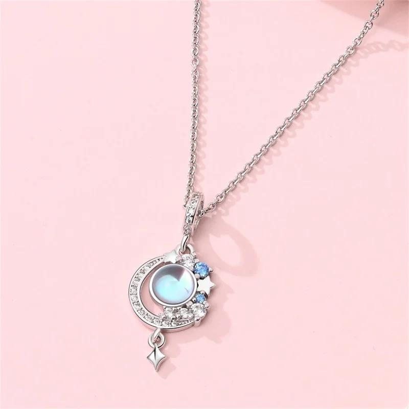 925 Silver Diamond Pendant Necklace Shiny Key Gem Heart Shaped Pearl Cross Lucky Chain for Women Fine Jewelry Gifts