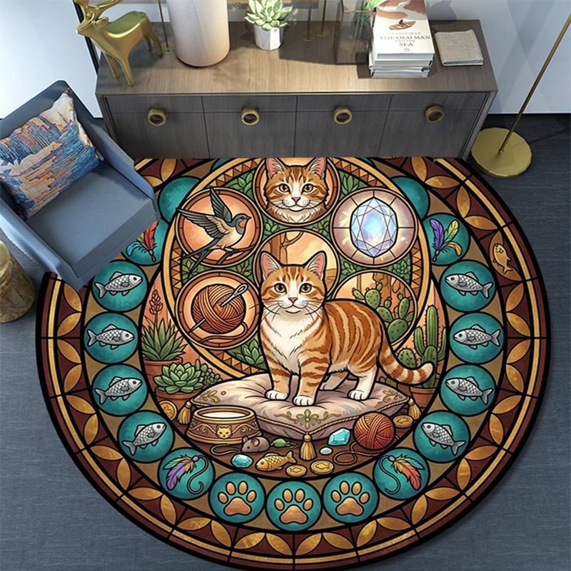 Wild Cats Symbols Round Area Rug Under Office Chairs Bedroom Living Room Home Decor