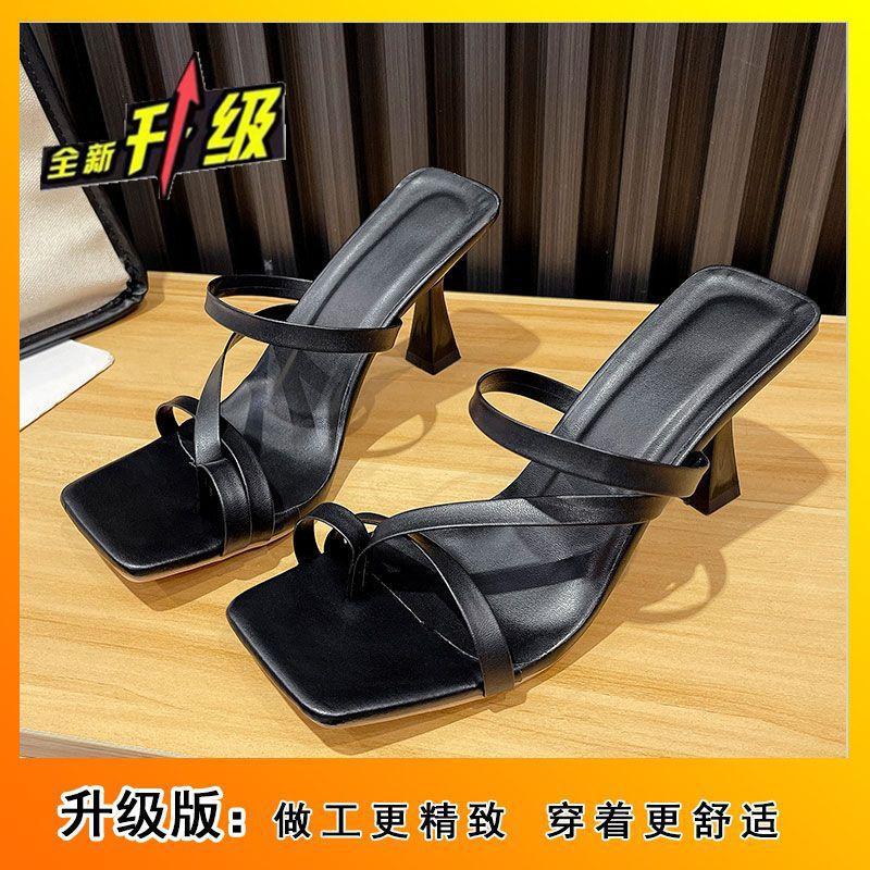High-value going out toe versatile French sandals 2025 summer new foreign style square head low heel outer wear high heels