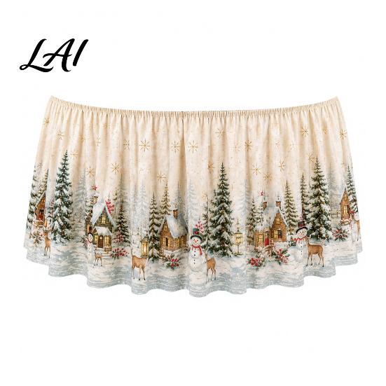 Festive Table Decor for Winter Events Christmas Skirt 70.9×29.5 Inch Round Cloth Vintage Snowy Snowman Decorations Scene Gnome Print Cover
