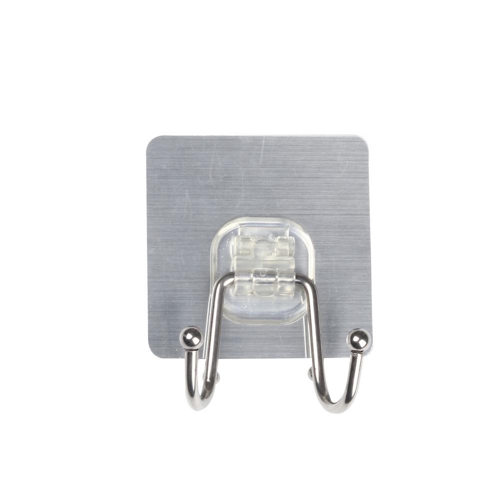 Stainless Steel Punch-Free Double Hook - Adhesive Wall Mount for Kitchen and Bathroom.