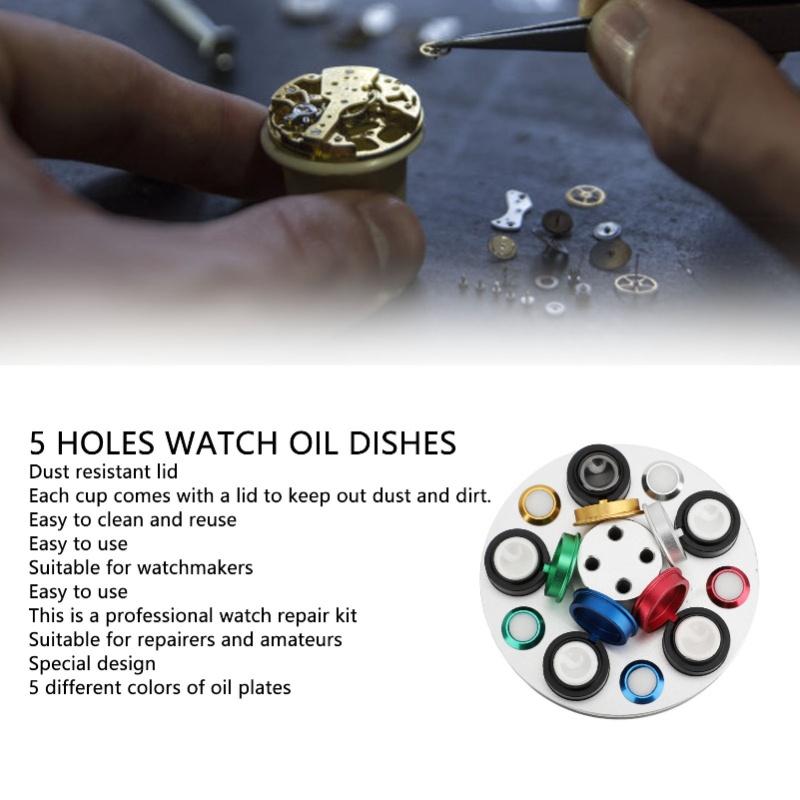 5 Holes Watch Oil Dishes Metal Turntable Watch Repair Tool For Maintenance Professionals And Hobbyists