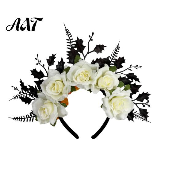 Comfortable Gothic Headwear for Girls Halloween Rose Headband, Flower Leaf Crown Hair Hoops Bands, Elegant Style Headband Headpiece Hairband