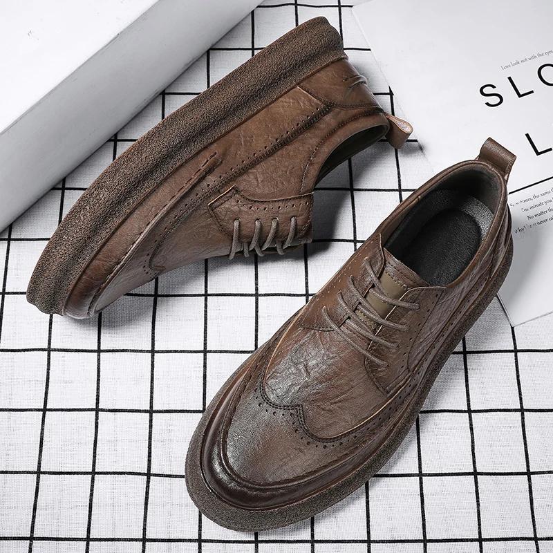 Fashion Men Brogue Dress Shoes Outdoor British Style Lace Up Leather Shoes Fashion Casual Business Man Shoes Footwear Chaussure Homme