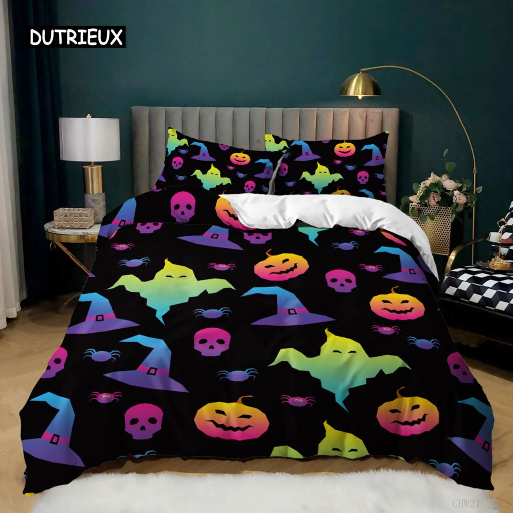 Halloween Duvet Cover Queen King Cartoon Pumpkin Comforter Cover Lantern Bedding Set MicrofiberGhost Quilt Cover for Boys Girls