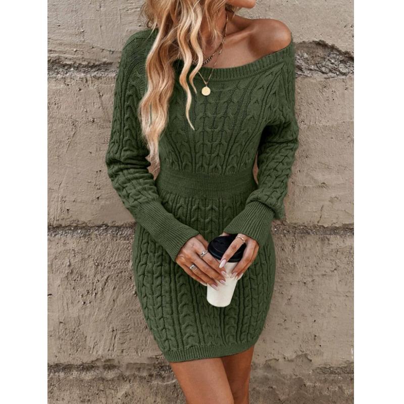 

Женское вязаное платье Женская одежда 2025 Осень Зима Приталенное Ретро Миди Платье-свитер с косами XL