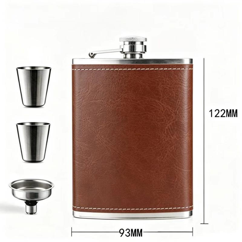 8oz Stainless Steel Hip Flask with Russian Leather, Portable Outdoor Small Flask - Brown/Black