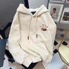 Women Cartoon Dog Embroidered Hoodies Korean Loose Fleece Hooded Sweatshirt Winter Versatile Ladies Pullover Top