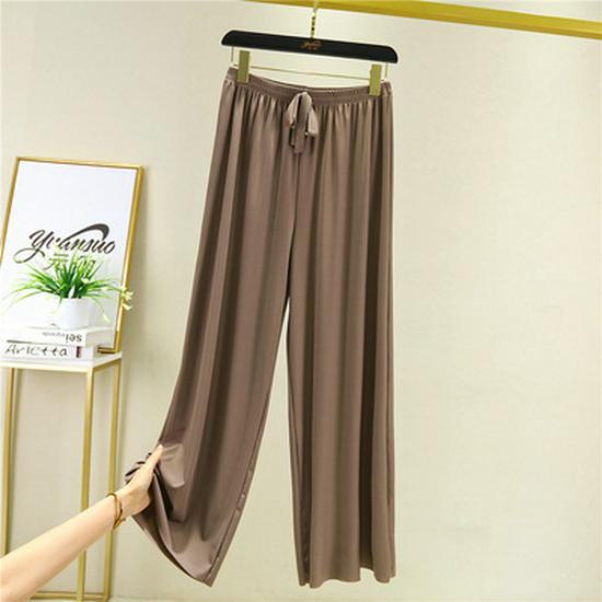 

Новый летний купальник из двух частей Ice Silk: Топ с V-образным вырезом, короткими рукавами и драпированные повседневные широкие брюки single trousers, XXL кофейный