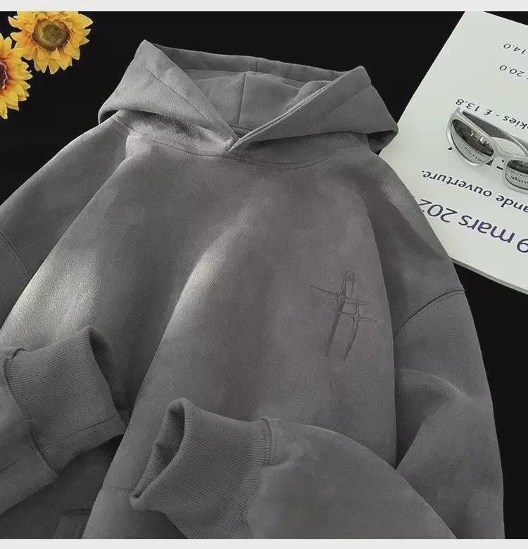 Übergroßer Wildleder-Hoodie für Herren: Trendy American Style, Plüschsamt, Herbst/Winter Mode