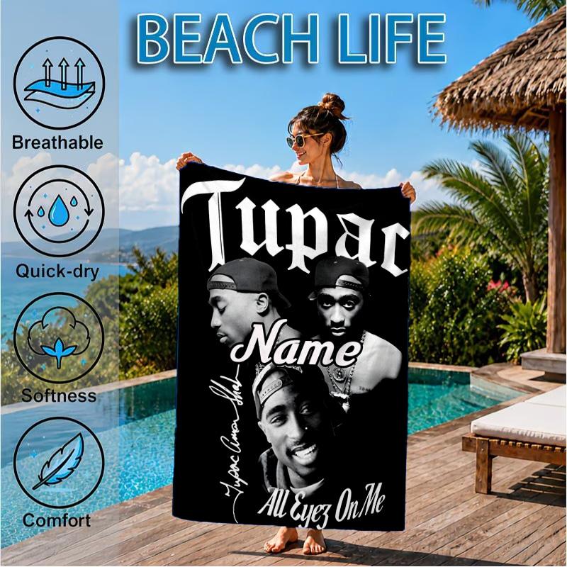 Custom Name Rap Legends Collage Heart In Space Adventure Microfiber Beach Towel, Lightweight for Summer Travel, Swimming Pool Fan Gift