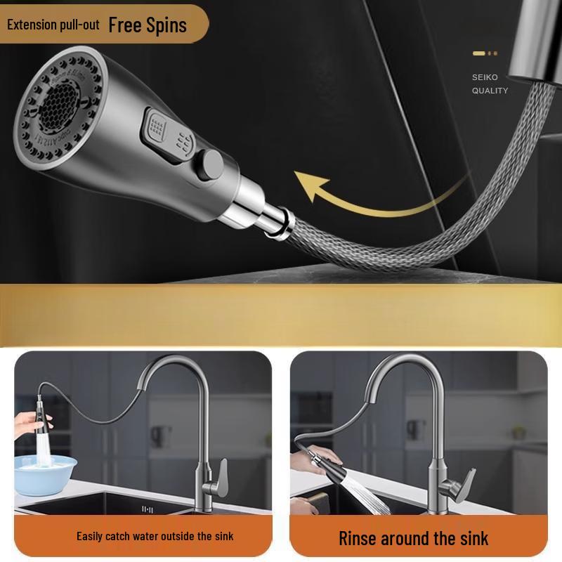 TLXT Wall-Mounted Pull-Out Kitchen Faucet