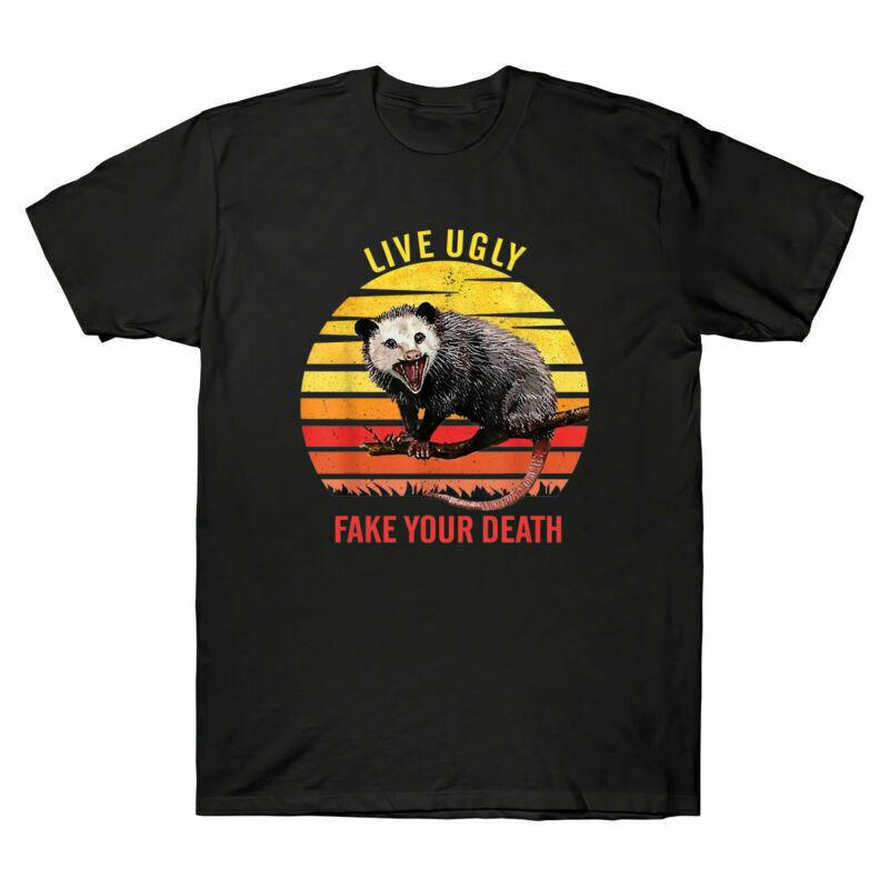 Live Ugly Fake Your Death Opossum Vintage Funny Gift Tee Men s Cotton T-Shirt S разноцветный
