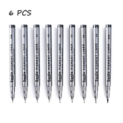 6 Stück Präzisions-Mikrostift Schwarz, Handgemaltes Hakenlinien-Stiftset, Kontinuierliche Tintenlinien, 0,05 0,1 0,2 0,3 0,4 0,5 0,6 0,8 Pinsel