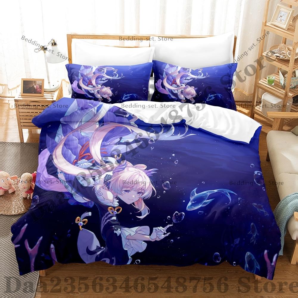 Genshin Impact Sangonomiya Kokomi Bedding Set Single Twin Full Queen King Size Bed Set Adult Bedroom Duvetcover Sets Anime Bed