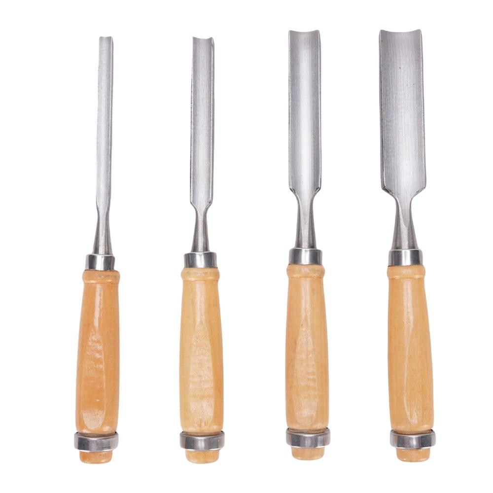 4 Pcs Wooden Handle Woodworking Gouge Tools Carbon steel Firmer Gouge Chisel  Camp