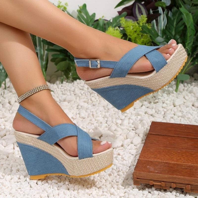 New high-heeled cross-strapped open-toed sandals women's thick-soled waterproof table slope heel wear cool slippers