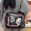 Y2K Cool Hot Ita Shoulder Bag Harajuku Girls Gothic Chain Transparent Tote Bag Large Capacity Crossbody Bag DIY Display Handbags