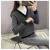 Half-turtle Collar Velvet Sweater for Women Stylish Striped Fake Two-piece Winter Velvet Thickened Versatile Bottoming Shirt