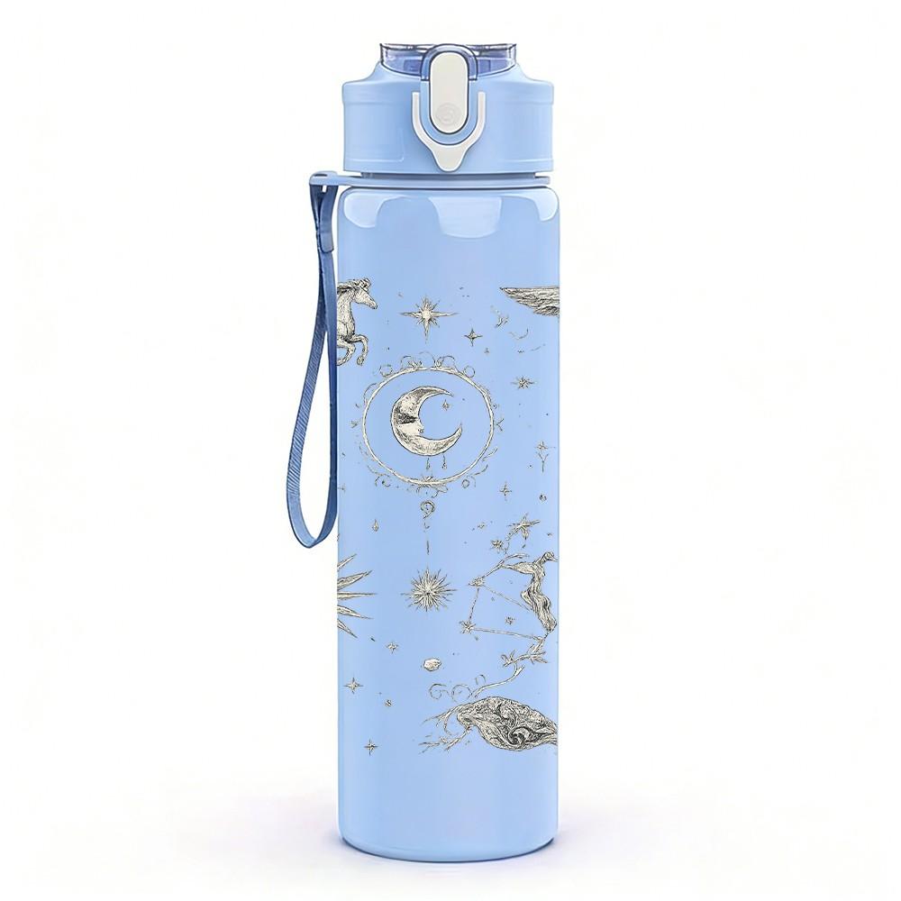 1PC Sun Moon Star Celestial Sketch Print 750ml Color Plastic Sports Water Bottle Leakproof Flip Straw Lid Suitable for Sports Office Home Use