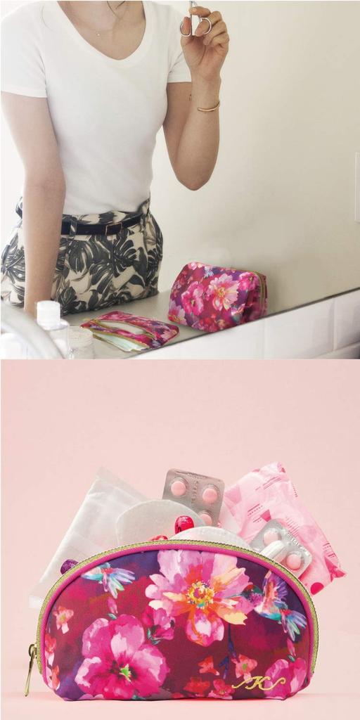 Floral Series Makeup Cosmetic Tissue Pink Floral Print Zipper Tissue Pouch, Pouch, Case, (Two-Tier Case)
