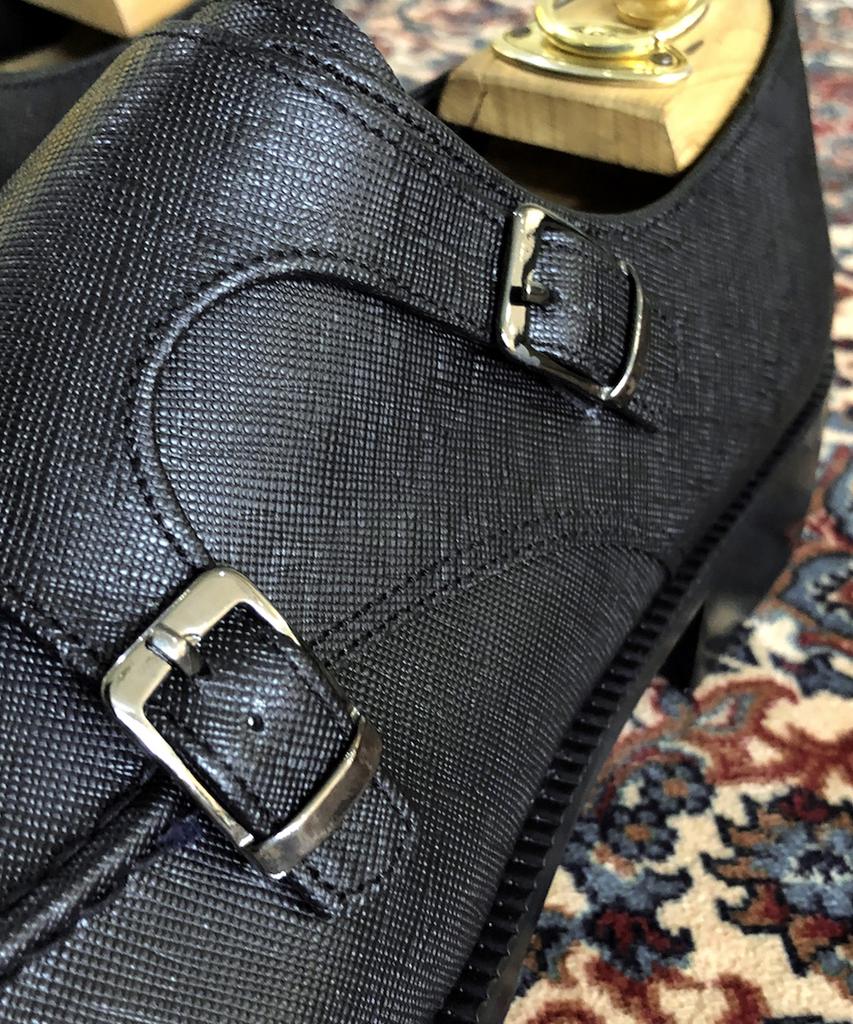 Joenshoe Harris Saffiano Double Monk Strap Black