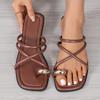 New Black Flat Strappy Sandals for Women Sexy Open Toe Beach Slippers Woman Casual Outdoor Flats Sandals Summer 2025