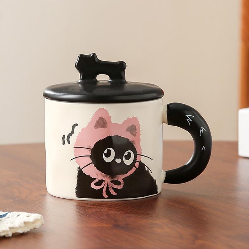 Cute Cat Mug with Lid Couple Ceramic Water Cup for Home Girls High Value Gift Box Cup Office Coffee Cup