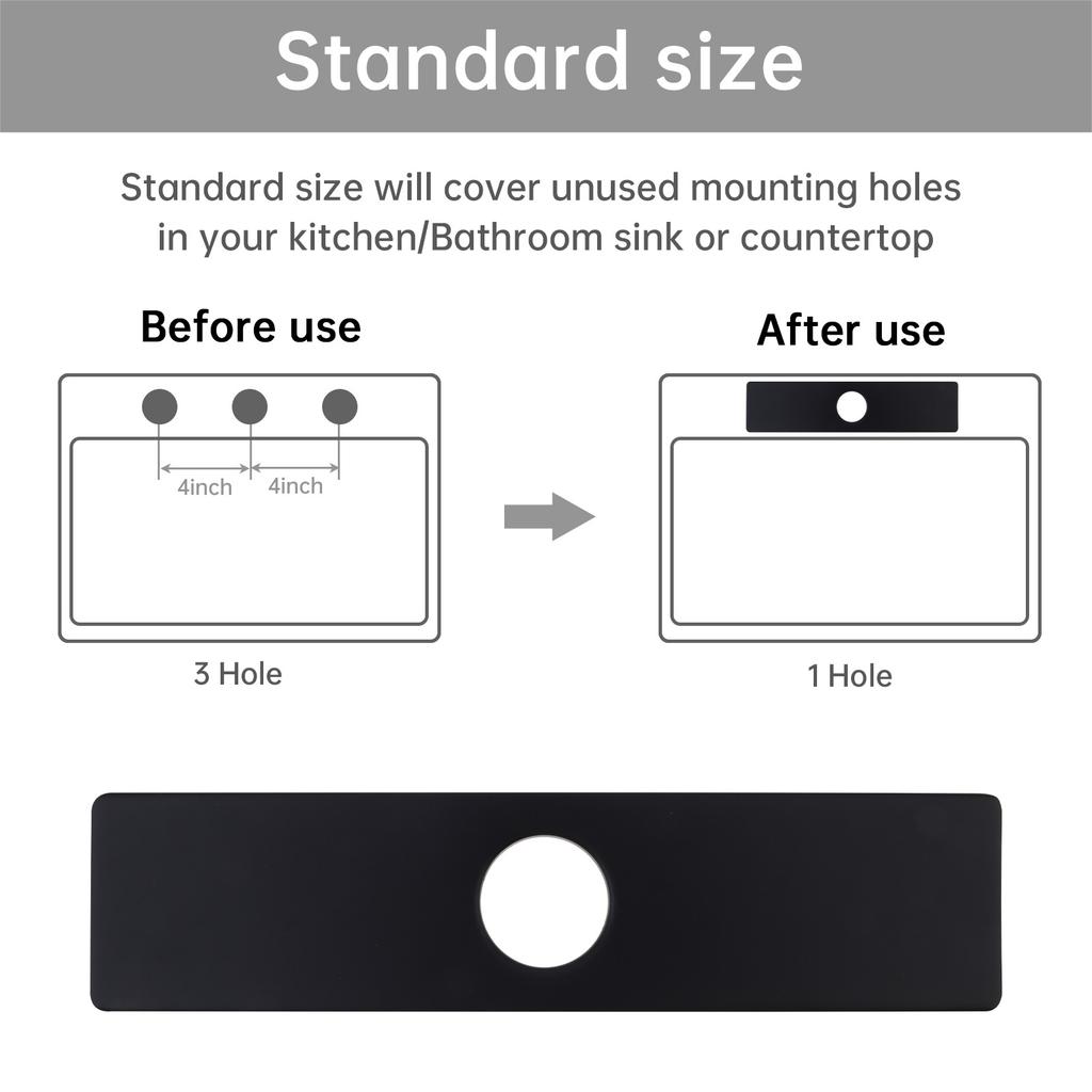 Black Silver 1 or 3 Hole Long Rectangle Faucet Cover Plate Escutcheon for Bathroom Kitchen Vanity Sink