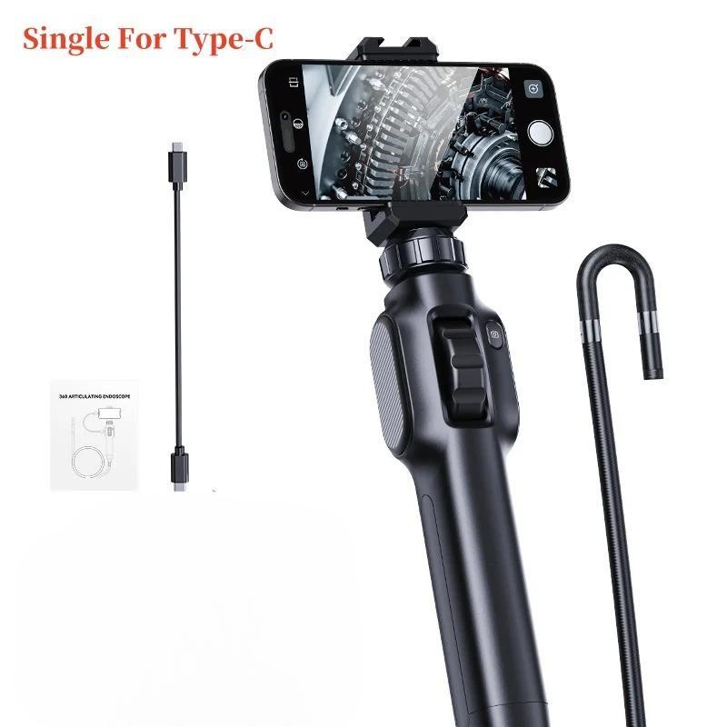 1080P HD Car Inspection Industrial Endoscope Type-C 360° Bi-directional Rotating Joint IP64 Waterproof Camera with 8 LEDs IOS Android Universal
