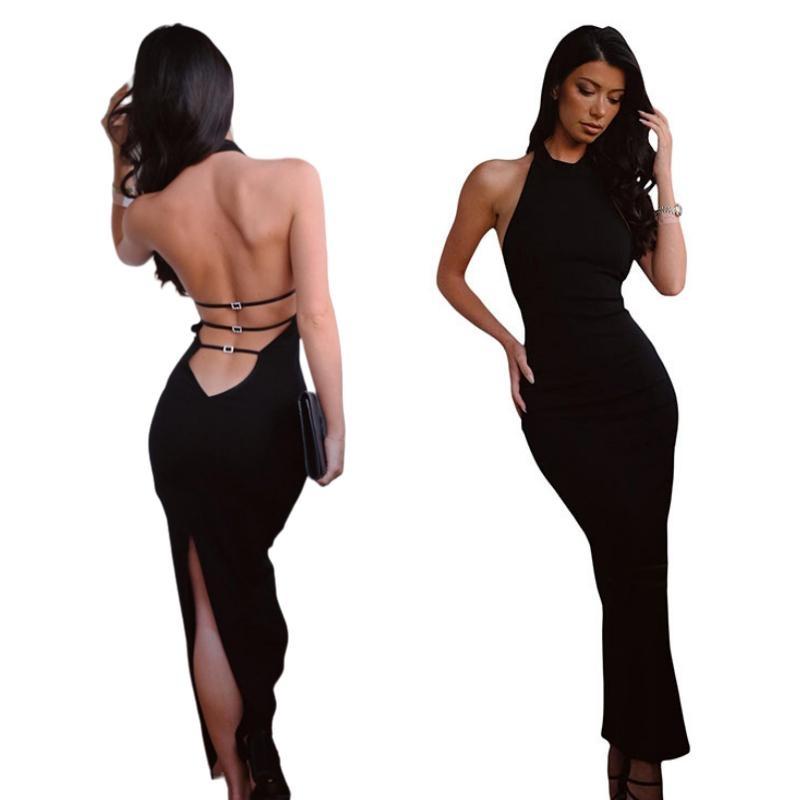 

Нові модні сексуальні жіночі сукні на застібках. Чорні довгі сукні без рукавів із глибокою V-подібною спинкою і без рукавів для жінок, літні канікули, нічні клуби, вечірні сукні, одяг L чорний