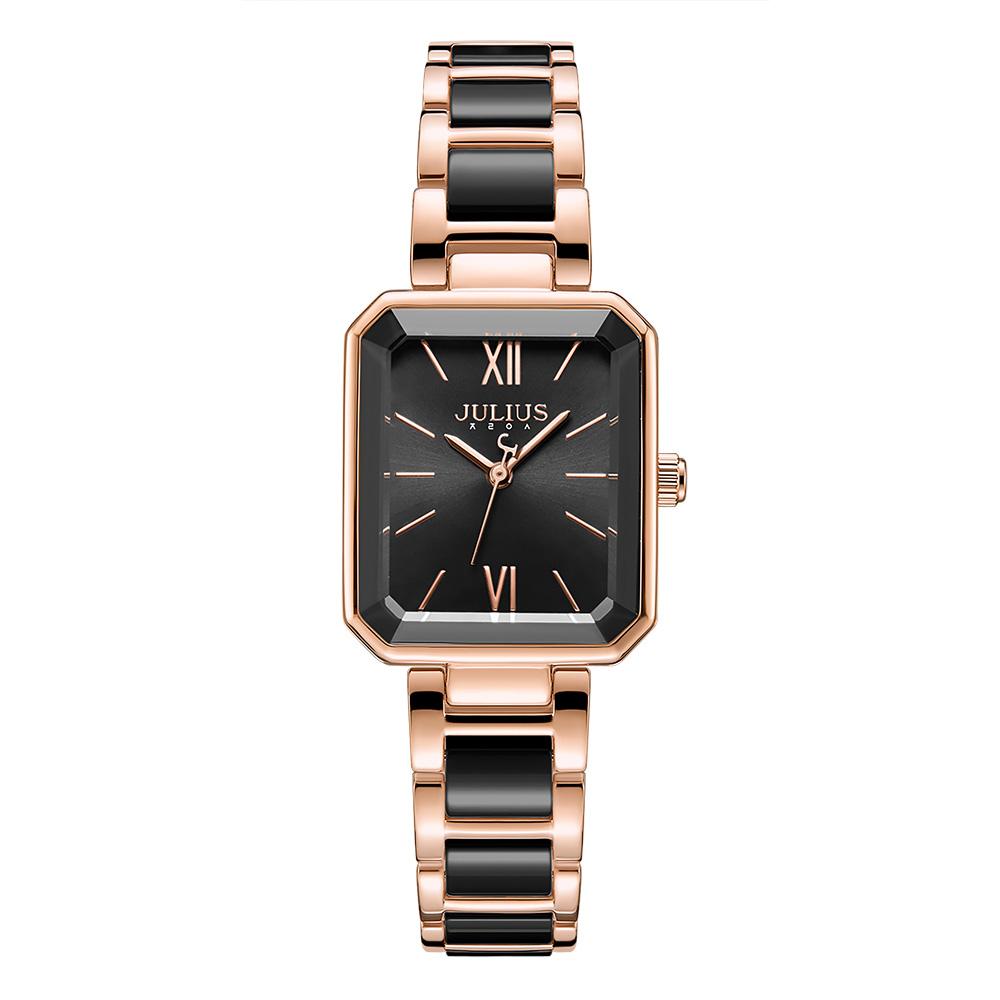 Jyullieoseu Ja-1273 Women'S Square Ceramic Metal Wristwatch