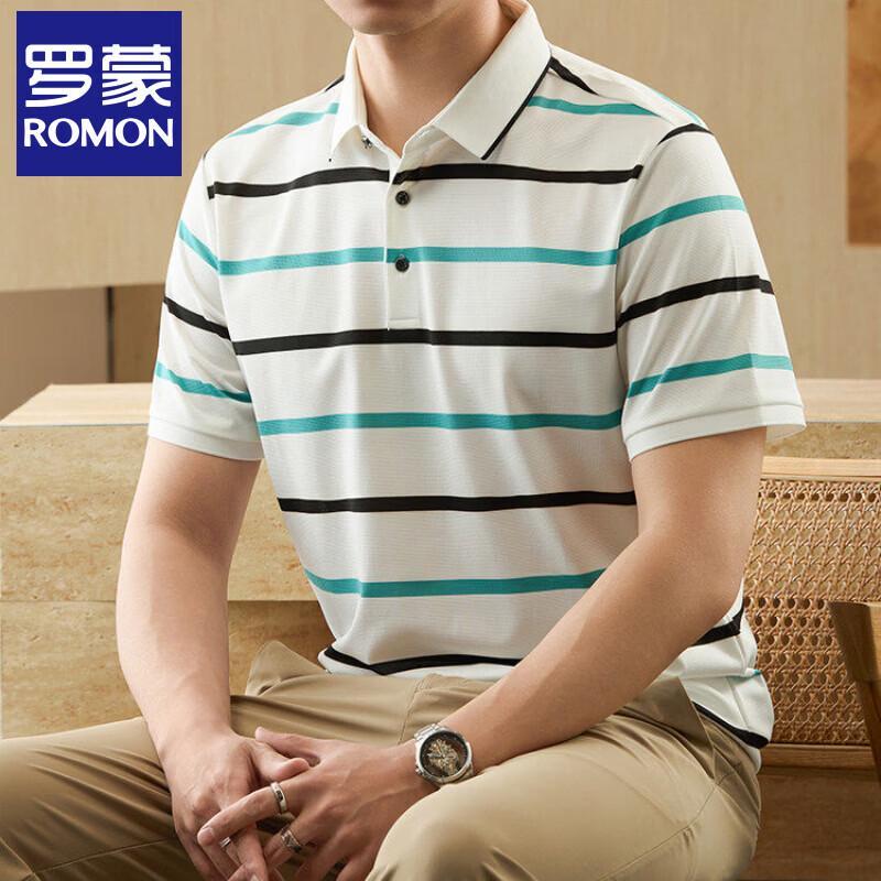 Romon Men s Short-Sleeve Striped Polo Shirt 180