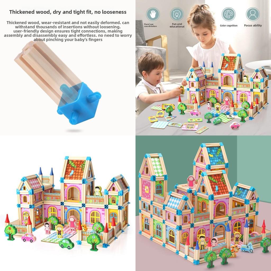 Wooden House Construction Free Assembly Of Building Blocks Children Toy Set For Creative Play And Learning