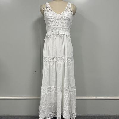Vestido de renda branca feminino bordado vestido de verão vestido de deslizamento de verão