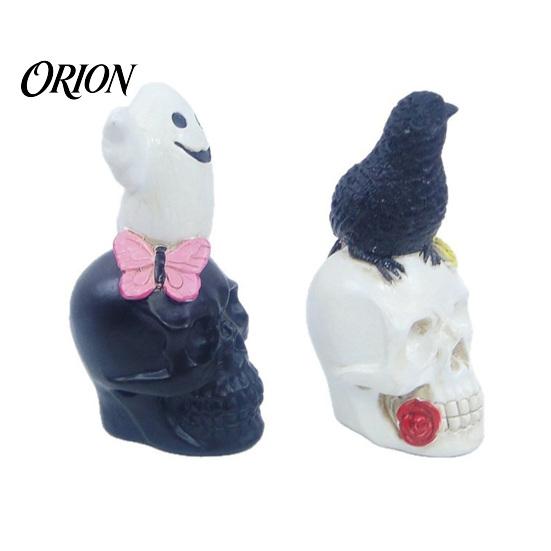 Halloween Tabletop Figures Gothic Skull Figurine, Spooky Ghost/Raven on Statue, Ornaments Resin Ornament for Desk, Mantel, Shelf Decor Small