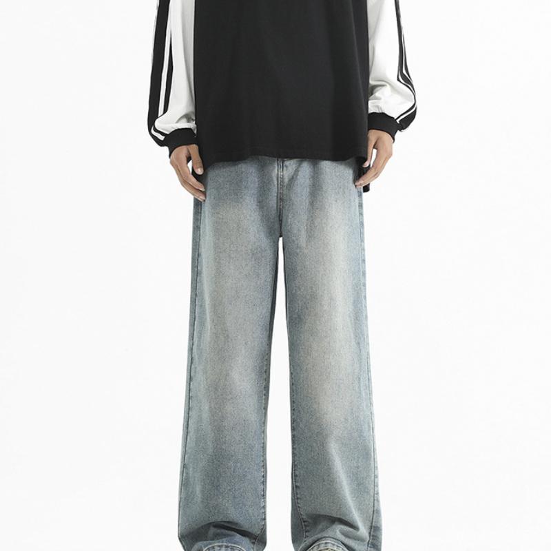 

Джинсы полуэластичные на талии в гонконгском стиле для мужчин и женщин прямые свободные уличные универсальные американские широкие штаны 3XL